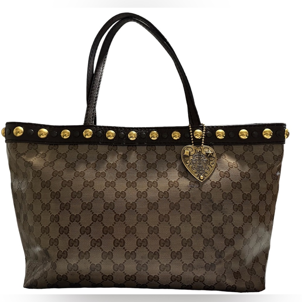 💫 Gucci Beige/Brown GG Supreme Canvas And Leather Large Babouska Tote. EUC